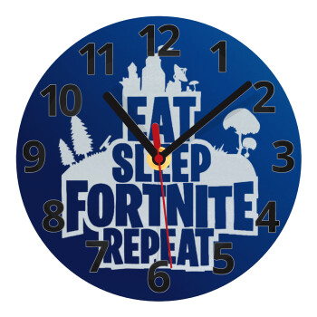 Eat Sleep Fortnite Repeat, Ρολόι τοίχου γυάλινο (20cm)