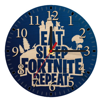 Eat Sleep Fortnite Repeat, Ρολόι τοίχου ξύλινο plywood (20cm)