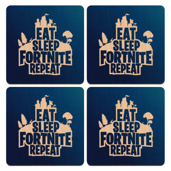 Eat Sleep Fortnite Repeat, ΣΕΤ x4 Σουβέρ ξύλινα τετράγωνα plywood (9cm)
