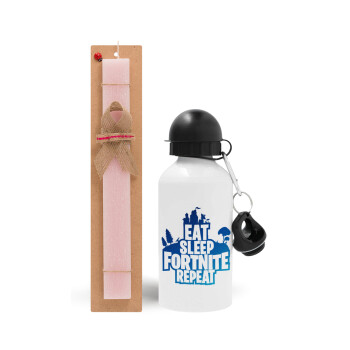 Eat Sleep Fortnite Repeat, Easter Set, metallic aluminum bottle (500ml) & aromatic flat Easter candle (30cm) (PINK)