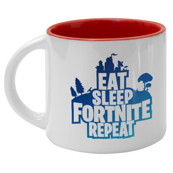 Eat Sleep Fortnite Repeat, Κούπα κεραμική 400ml Λευκή/Κόκκινη