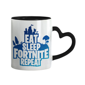 Eat Sleep Fortnite Repeat, Mug heart black handle, ceramic, 330ml