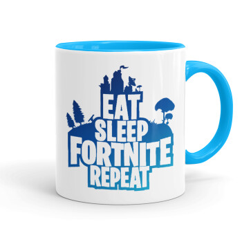 Eat Sleep Fortnite Repeat, Mug colored light blue, ceramic, 330ml