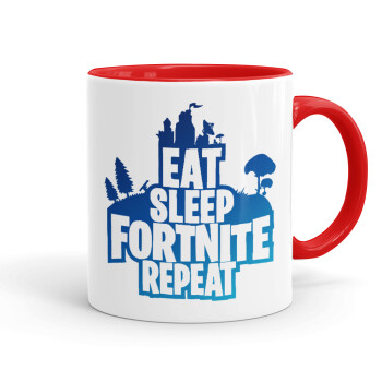 Eat Sleep Fortnite Repeat, Κούπα χρωματιστή κόκκινη, κεραμική, 330ml
