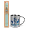 Easter Set, metallic thermal cup (300ml) & aromatic flat Easter candle (30cm) (TURQUOISE)