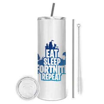 Eat Sleep Fortnite Repeat, Eco friendly stainless steel tumbler 600ml, with metal straw & cleaning brush