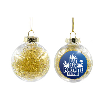 Eat Sleep Fortnite Repeat, Transparent Christmas tree ball ornament with gold filling 8cm