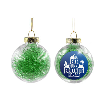 Eat Sleep Fortnite Repeat, Χριστουγεννιάτικη μπάλα δένδρου διάφανη με πράσινο γέμισμα 8cm