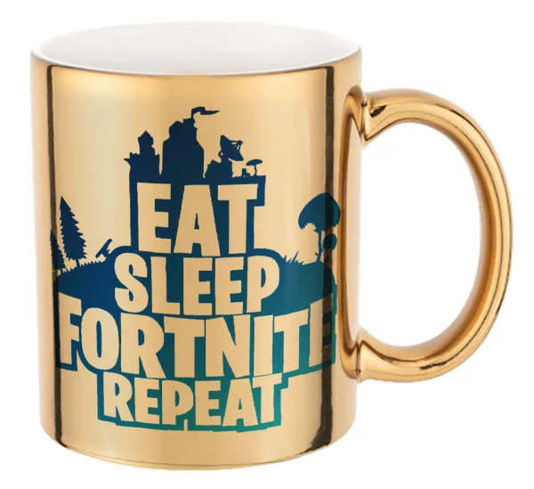 Eat Sleep Fortnite Repeat — Κούπα κεραμική, χρυσή καθρέπτης, 330ml