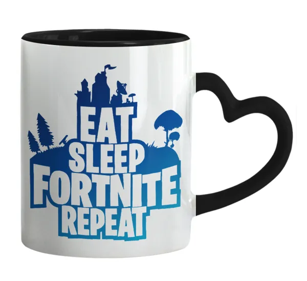 Eat Sleep Fortnite Repeat — Mug heart black handle, ceramic, 330ml