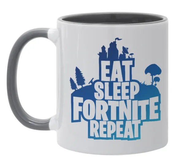 Eat Sleep Fortnite Repeat — Κούπα χρωματιστή γκρι, κεραμική, 330ml