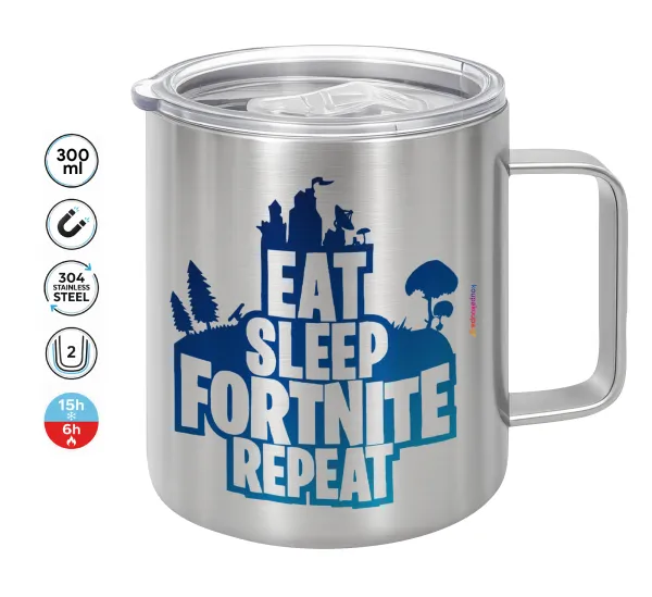 Eat Sleep Fortnite Repeat — Double-walled stainless steel mug 300ml with temperature-retaining lid