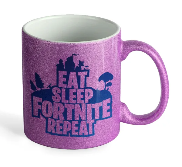 Eat Sleep Fortnite Repeat — Κούπα Μωβ Glitter που γυαλίζει, κεραμική, 330ml