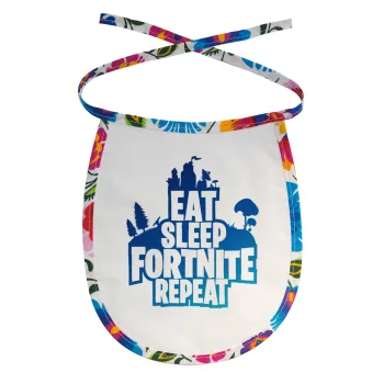 Eat Sleep Fortnite Repeat, Σαλιάρα μωρού αλέκιαστη με κορδόνι Χρωματιστή