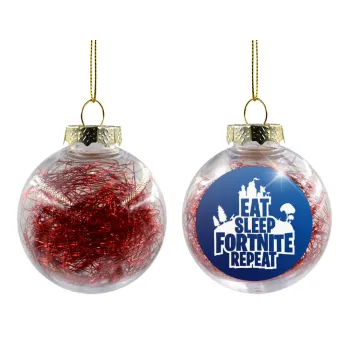Eat Sleep Fortnite Repeat, Transparent Christmas tree ball ornament with red filling 8cm