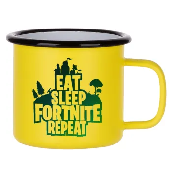 Eat Sleep Fortnite Repeat, Κούπα Μεταλλική εμαγιέ ΜΑΤ Κίτρινη 360ml