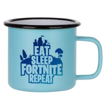 Eat Sleep Fortnite Repeat, Κούπα Μεταλλική εμαγιέ ΜΑΤ σιέλ 360ml