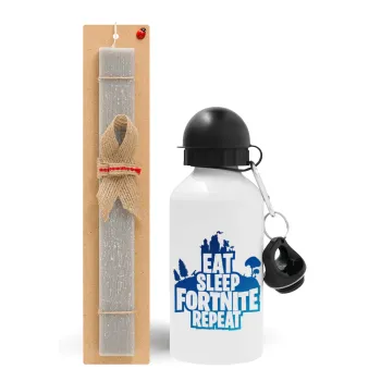 Eat Sleep Fortnite Repeat, Easter Set, metallic aluminum water bottle (500ml) & aromatic flat Easter candle (30cm) (GRAY)