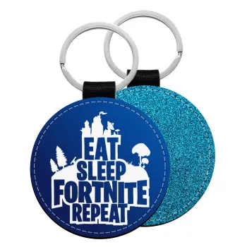 Eat Sleep Fortnite Repeat, Μπρελόκ Δερματίνη, στρογγυλό ΜΠΛΕ (5cm)