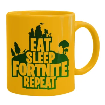 Eat Sleep Fortnite Repeat, Κούπα, κεραμική κίτρινη, 330ml