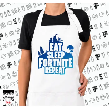 Eat Sleep Fortnite Repeat, Ποδιά μακριά Σεφ ολόσωμη με τσέπες white (ΕΝΗΛΙΚΩΝ)