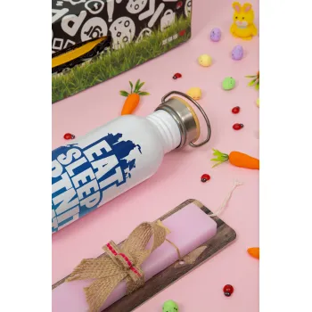 Eat Sleep Fortnite Repeat, Easter Set, SS Metallic water bottle (620ml, stainless steel) & scented flat Easter candle (30cm) (PINK)