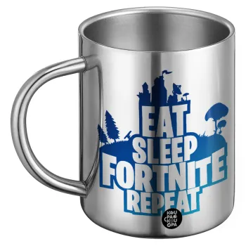 Eat Sleep Fortnite Repeat, Ανοξείδωτη Μεταλλική Κούπα 450ml - Διπλού Τοιχώματος