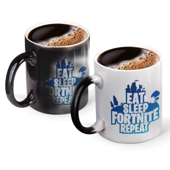 Eat Sleep Fortnite Repeat, Color changing magic Mug, ceramic, 330ml when adding hot liquid inside, the black colour desappears (1 pcs)