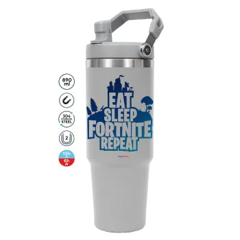 Eat Sleep Fortnite Repeat, ΓΚΡΙ χρώματος Θερμός Ανοξείδωτο 890ml (30oz) με χερούλι