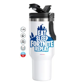 Eat Sleep Fortnite Repeat, Mega Tumbler με καπάκι, διπλού τοιχώματος (θερμό) 1,2L