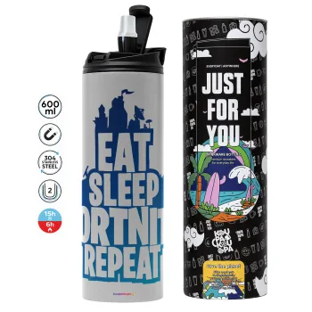 Eat Sleep Fortnite Repeat, Tumbler stainless steel GREY 600ml