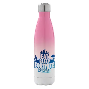 Eat Sleep Fortnite Repeat, Μεταλλικό παγούρι θερμός Ροζ/Λευκό (Stainless steel), διπλού τοιχώματος, 500ml