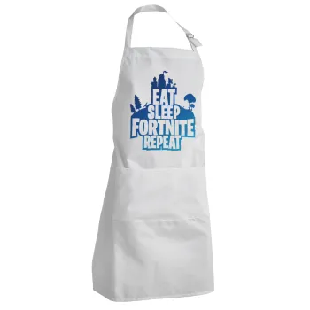Eat Sleep Fortnite Repeat, Adult Chef Apron (with sliders and 2 pockets)