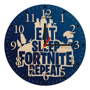 Eat Sleep Fortnite Repeat, Ρολόι τοίχου ξύλινο plywood (20cm)