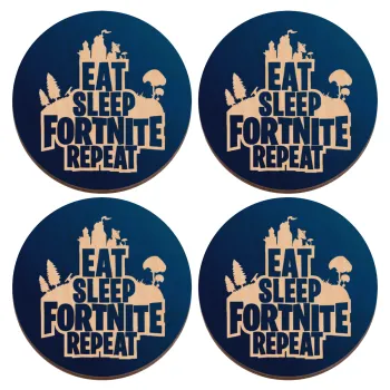 Eat Sleep Fortnite Repeat, ΣΕΤ x4 Σουβέρ ξύλινα στρογγυλά plywood (9cm)