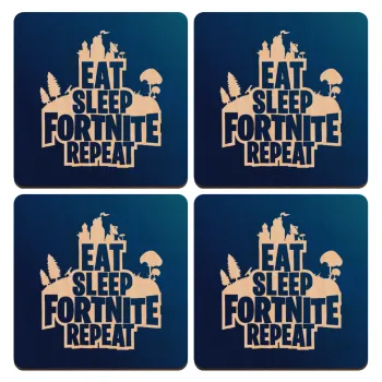 Eat Sleep Fortnite Repeat, ΣΕΤ x4 Σουβέρ ξύλινα τετράγωνα plywood (9cm)