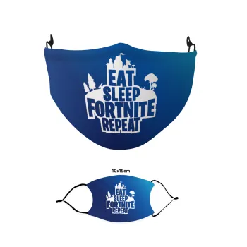 Eat Sleep Fortnite Repeat, Μάσκα υφασμάτινη παιδική πολλαπλών στρώσεων με υποδοχή φίλτρου