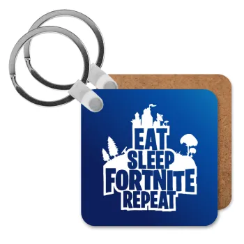 Eat Sleep Fortnite Repeat, Μπρελόκ Ξύλινο τετράγωνο MDF