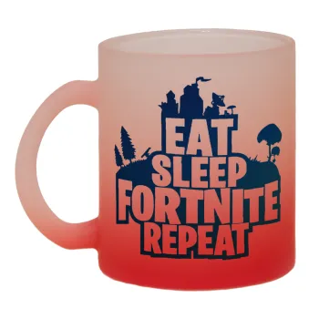 Eat Sleep Fortnite Repeat, Κούπα γυάλινη δίχρωμη με βάση το κόκκινο ματ, 330ml