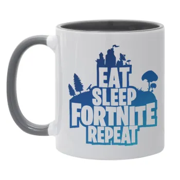 Eat Sleep Fortnite Repeat, Κούπα χρωματιστή γκρι, κεραμική, 330ml