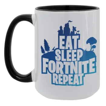 Eat Sleep Fortnite Repeat, Κούπα Mega 15oz, κεραμική Μαύρη, 450ml