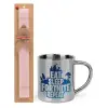 Easter Set, metallic thermal cup (300ml) & aromatic flat Easter candle (30cm) (PINK)