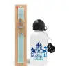 Easter Set, metallic aluminum water bottle (500ml) & scented flat candle (30cm) (TURQUOISE)