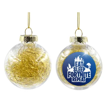 Eat Sleep Fortnite Repeat, Transparent Christmas tree ball ornament with gold filling 8cm