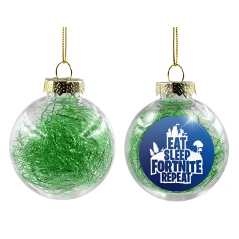 Eat Sleep Fortnite Repeat, Transparent Christmas tree ball ornament with green filling 8cm