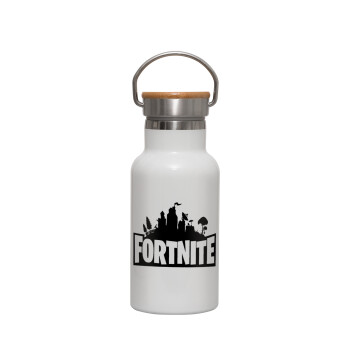 Fortnite, Metallic thermos (Stainless steel) White with wooden lid (bamboo), double-walled, 350ml