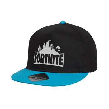Fortnite, Child's Flat Snapback Hat, Black/Blue (100% COTTON, CHILD, UNISEX, ONE SIZE)