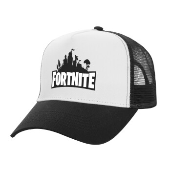 Fortnite, Adult Structured Trucker Hat, with Mesh, WHITE/BLACK (100% COTTON, ADULT, UNISEX, ONE SIZE)