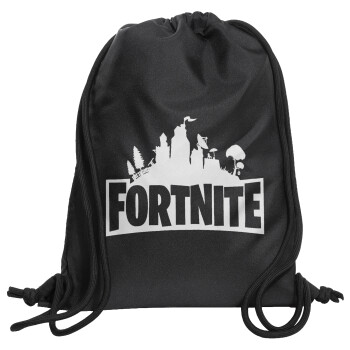 Fortnite, Τσάντα πλάτης πουγκί GYMBAG Μαύρη, με τσέπη (40x48cm) & χονδρά κορδόνια