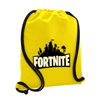 Fortnite, Backpack pouch GYMBAG Yellow, with pocket (40x48cm) & thick cords